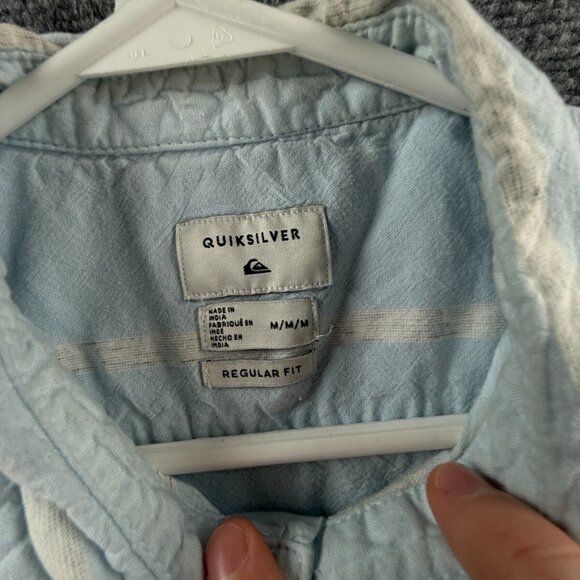 Quiksilver Button Up Shirt Short Sleeve Men Surf Blue Striped Medium Beach ** - Picture 8 of 16